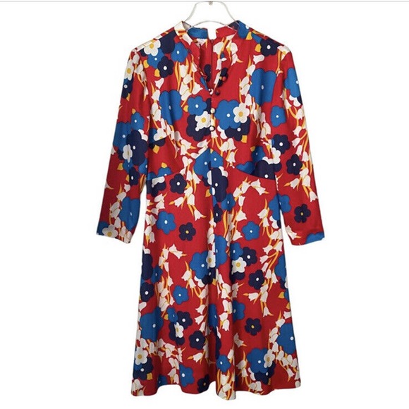 Yves Jennet Pop Art Dress 1970s Red Floral Quirky Vintage OOAK Medium Large RARE - Picture 1 of 7